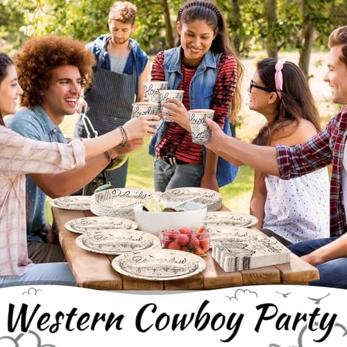 Pickmesh 250 Pcs Western Cowboy Cowgirl Party Decorations Black Wild West Disposable Tableware Set Howdy Yee Haw Paper Plates Napkins and Cups for Rodeo Birthday Baby Shower Party Decorations Serve 50 - Image 5