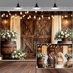 20X10FT Western Country Wedding Backdrop Rustic Barn Door White Flower Bridal Photography Backdrop Farmhouse Shabby Chic Countryside Wedding Party Banner Anniversary Floral Photo Props Background by VeiVian