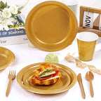 WELLIFE 210Pcs Gold Plastic Plates, Disposable Plastic Plates for Party - Image 4