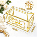 Large Wedding Card Box with Lock & Slot, House-shaped Gold Glass Box, Vintage Gift Brass Envelope Holder for Reception, Graduation, Baby Shower, Birthday, 12.5"x 5.9" x 8.8" - Image 3