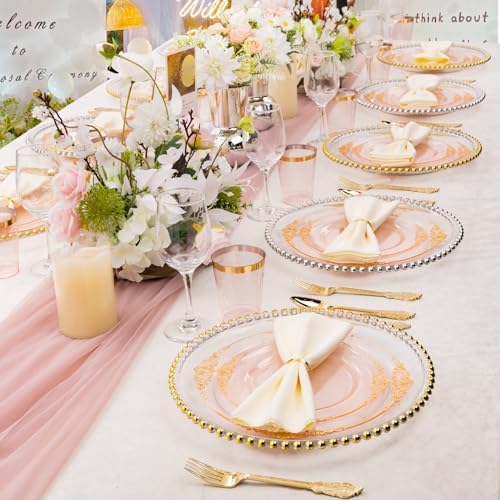Hioasis 175 Pcs Pink Gold Plates for Party - Image 6