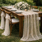 Shihanee 12 Pcs Beige Gold Gauze Table Runners Sheer Cheesecloth Runner - Image 2