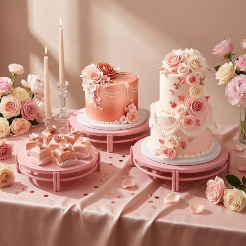 Pink 3Pcs Nesting Metal Cake Plate Stand Set 8" 10" 12" Dessert - Image 2