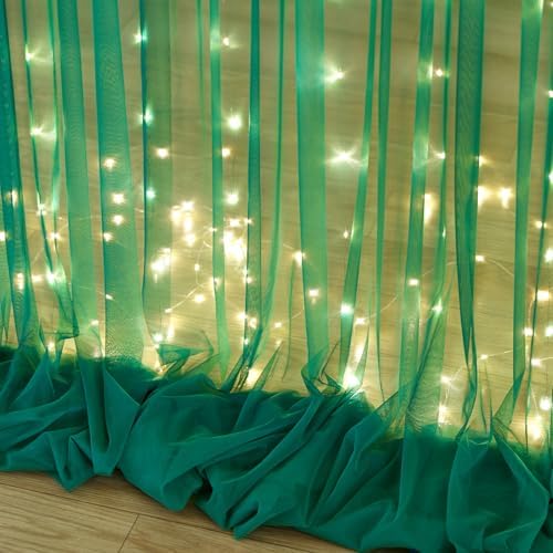 10ft x 10ft Hunter Green Tulle Photo Backdrop Curtain with Lights String for Christmas Party Sheer Curtain Backdrop Drapes for Birthday Party Holiday Wedding Photo Booth Background Room Decorations - Image 7
