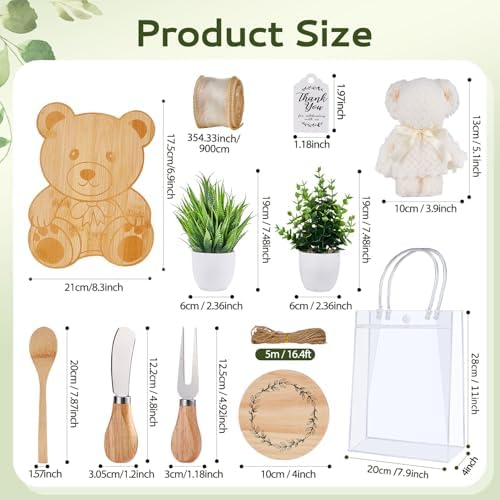 56Pcs Baby Shower Prizes for Game Winners Bamboo Cheese Board Fork Butter Spreaders Coasters Towel Artificial Potted Plant Gift Bag for Baby Shower Bridal Shower Favors (6 Sets, Bamboo Bear Shaped) - Image 4