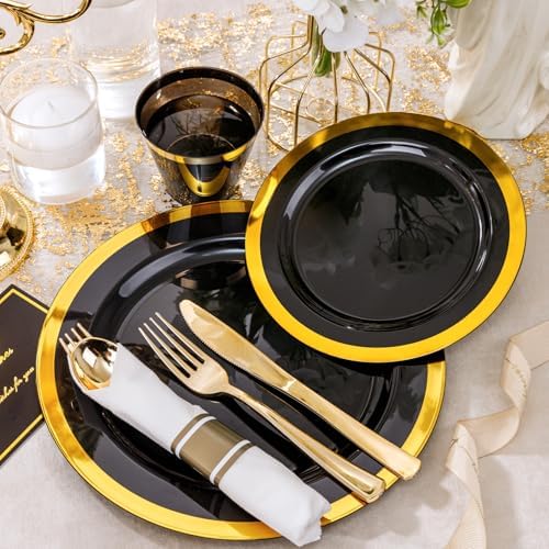 YOUBET 350PCS Black and Gold Plastic Plates for Party Wedding - Image 5