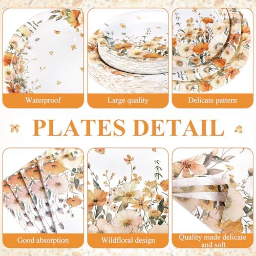 Ziliny Fall Floral Party Decorations, Paper Plates Napkins Cups Serve 50 - Image 2