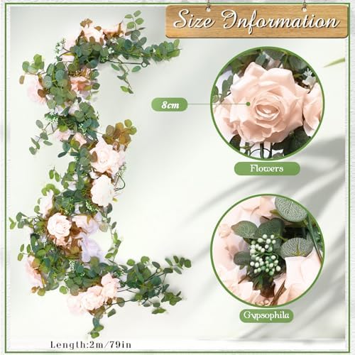 Riceshoot 4 Pcs 26 ft Artificial Flower Garland Eucalyptus,Pink - Image 2