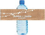 100 Burlap and White Market Lights Wedding Anniversary Engagement Party Water Bottle Labels Bridal Shower by DesignThatSign
