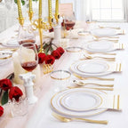 GATHER 700PCS White and Gold Plastic Plates Dinnerware Set for 100 Guests - Image 5