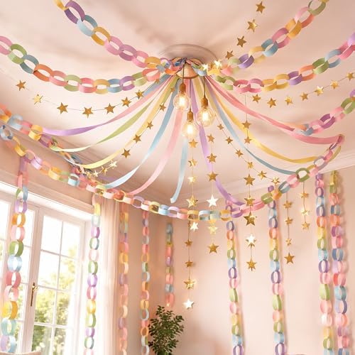 Gleebixi Pastel Birthday Decorations Kit with Paper Chain Garland by Gleebixi