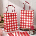 JarThenaAMCS 100Pcs Christmas Red White Checkered Kraft Paper Bag With Handles Gingham Treat Gift Bags Candy Goodie Bag for Baby Shower Birthday Party Favors Supplies - Image 4