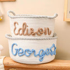 Personalized Cute Small Woven Basket with Handles, Custom Cotton Rope Room Shelf Storage Basket, Empty Decorative Gift Basket, Decorative Round Bin for Nursery Bedroom Bathroom (Style J) - Image 6
