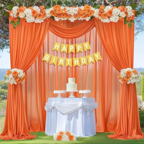 40ft x 10ft Orange Backdrop Curtains, Wrinkle-Free Sheer Chiffon Fabric Photo Backdrop Drapes for Wedding Arch Party Ceremony Stage Photography Decorations - Image 4