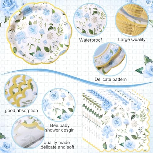 Funnymoom 200 Pcs Blue Floral Party Decorations Paper Plates Serve 50 - Image 3
