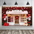 9x6ft Valentines Day Photography Backdrop Happy Valentines Day Flower Shop Front Red Pink Rose Floral Wall Heart Balloon Gift Box Bear Photo Background for Party Portrait Photo Booth Decor by ASDCXZ