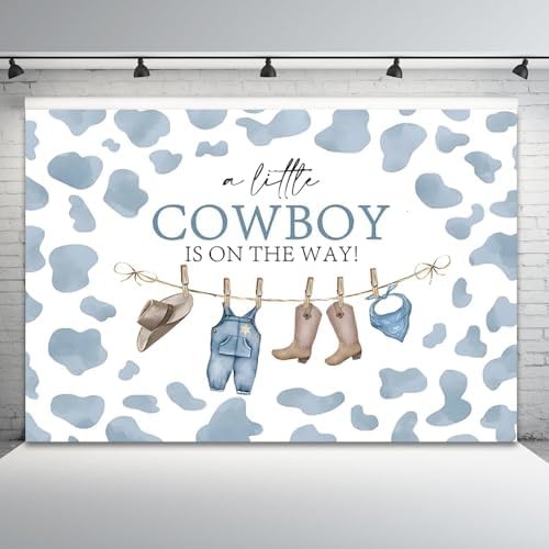 10x8ft Baby Shower Backdrop A Little Cowboy is On The Way Photography Background Wild West Rodeo Blue Clothes Hat Boots Cow Birthday Party Banner Decorations Newborn Parties Photo Booth Prop - Image 5