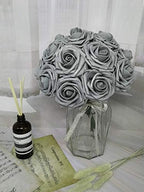 D-Seven Artificial Flower 50pcs Silver Gray Fake Roses with Stem for DIY Wedding Bouquets Floral Arrangements Bridal Shower Baby Shower Party Home Decor - Image 3