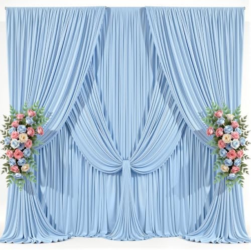 10x10ft Baby Blue Backdrop Curtain for Baby Shower Parties Wrinkle Free Fabric Backdrop Curtain Wedding Photo Backdrop Drapes for Boy Birthday Party Gender Reveal Photography Back Drop 2 Panels 5x10FT by Suppromo
