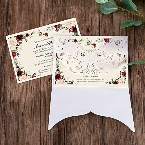DORIS HOME 50pcs White Personalized Laser Cut Flora Lace Invitation Cards - Image 5