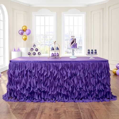 Leegleri Purple Tulle Curly Willow Table Skirt for Little Mermaid Party Baby Shower,Tutu Ruffle Rectangle Table Skirts (L 14(ft)*H 30in Table Skirt) by LeegleriTableSkirt