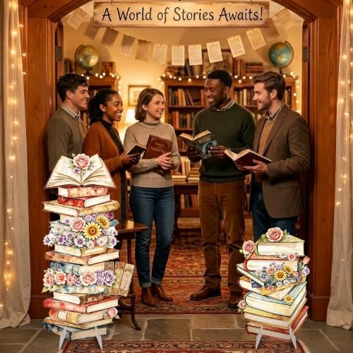 2Pcs Book Floral Cardboard Cutouts, A New Chapter Begins Baby Shower Birthday Party Decorations, Book Themed Photo Props Yard Signs with Stakes & Stands for Library Book Club Indoor Outdoor Use - Image 7