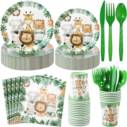 Ziliny 280 Pcs Jungle Safari Animal Tableware Decoration Set Baby Shower by Ziliny