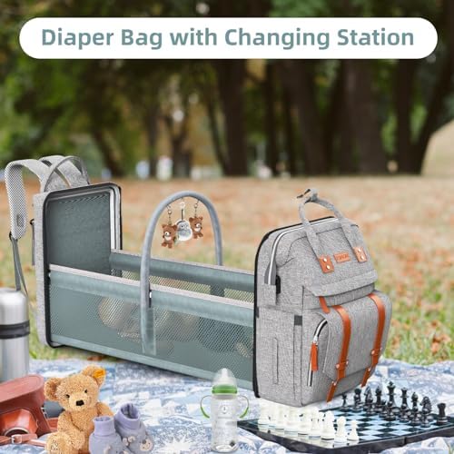 ISMGN Diaper Bag Backpack with Changing Station, Baby Shower Gifts, Grey - Image 4