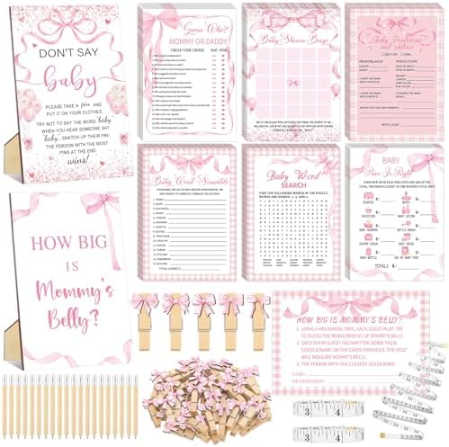 Funnymoom 426 Pcs Pink Bow Baby Shower Games Set for Girls, 8 Games by Funnymoom