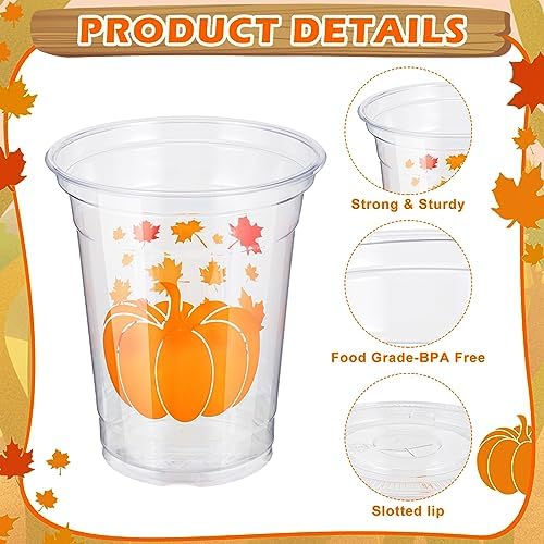 120 Pack Fall Disposable Cups 12oz Plastic Pumpkin Maple Cups for autumn - Image 3