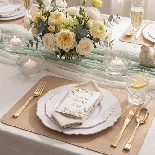 WDF 60pcs White and Gold Plastic Plates - Baroque White With Gold of 30 Heavy Duty Gold dinner plates 10.25inch, 30 Salad Plates 7.5inch Perfect for Wedding/Baby Shower/Spring - Image 2