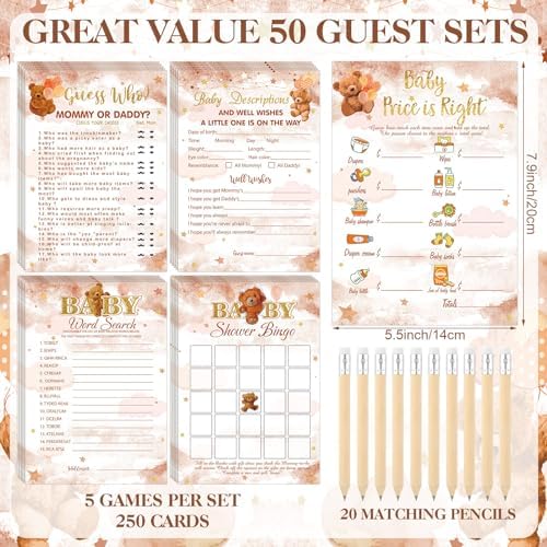 Patelai 321 Pcs Baby Shower Games Supplies, Brown Bear - Image 5