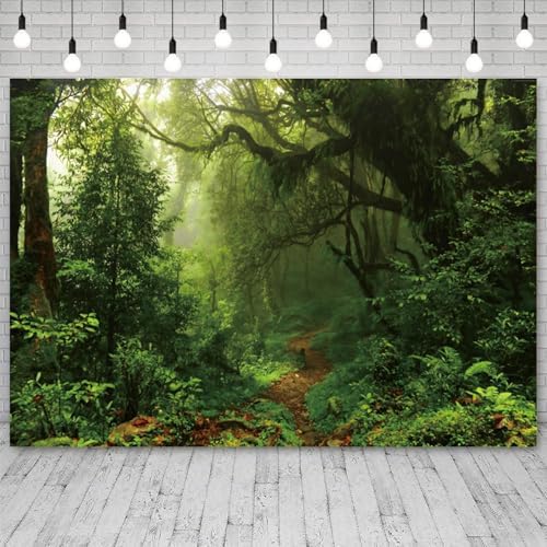 15x10ft Jungle Forest Backdrop Spring Woodland Green Rainforest Photography Background Dirt Road Nature Scenery Birthday Baby Shower Banner Decorations Kids Adults Portrait Photo Booth Prop - Image 3