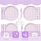 Vyntra 350-Pc Lavender Gingham Paper Plates and Napkins Party Supplies - Image 5