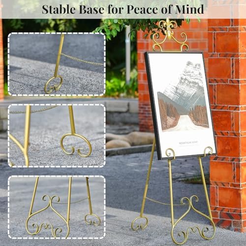 60” H Gold Easel Stand for Sign Large Adjustable Metal - Image 4