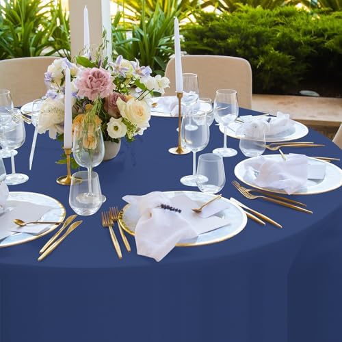 32 Pack Navy Blue Plastic Tablecloth for Round Tables, Premium Decorative Navy Blue Disposable Table Cloths for Parties, Navy Round Party Table Cover for Birthday Wedding Banquet Event, 84 Inch - Image 4