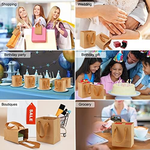 EUSOAR Tiny Gift Wrap Bags with Handles, 50 Pack 4x2.75x4.5 inches Kraft Paper Bags in Bulk, Heavy Duty Totes for Wedding, Grocery, Boutique, Retail, Business, Birthdays - Image 5