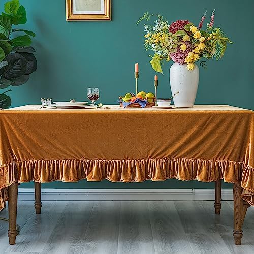 GLORY SEASON Velvet Tablecloth Luxurious Solid Rectangle Table Cloth,Oblong Retro Farmhouse Ruffle Tablecloths Washable Table Cover for Party Wedding Baby Shower Kitchen Dinning Tabletop Decoration - Image 3
