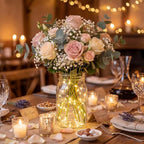 LemonRoad 6 Sets Mason Jar Centerpieces with Fairy Lights, Rustic Lighted Table Decorations for Weddings Party, Bridal Shower, Baby Shower, Farmhouse Home Decor, Floral Arrangements - Image 3