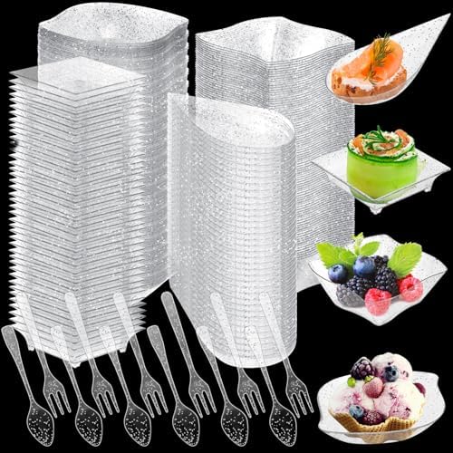 Tessco for you 800 Pcs Mini Appetizer Plates Glitter Style Clear, Silver by Tessco
