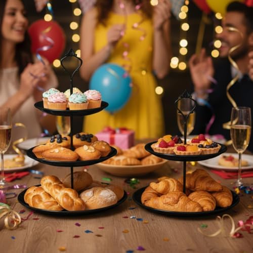 8 Pcs Cake Stands Set Metal Dessert Table Display Tiered Cupcake Holder Candy Donut Fruit Plate Cake Serving Tray Candlestick Display Treats Serving Tower for Wedding Birthday Party Decor (Black) - Image 4