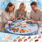 Hiboom 75 Pcs Baby Shower Wood DIY Print Car Set, Blue, Bear - Image 5