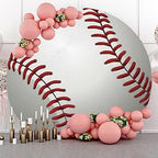 Diameter 6.5ft Baseball Birthday Round Backdrop Cover Red Grey White Sports Basebaball for Boy Kids Sports Athlete Newborn Gender Reveal Party Photography Background Cake Table Banner Decor - Image 3