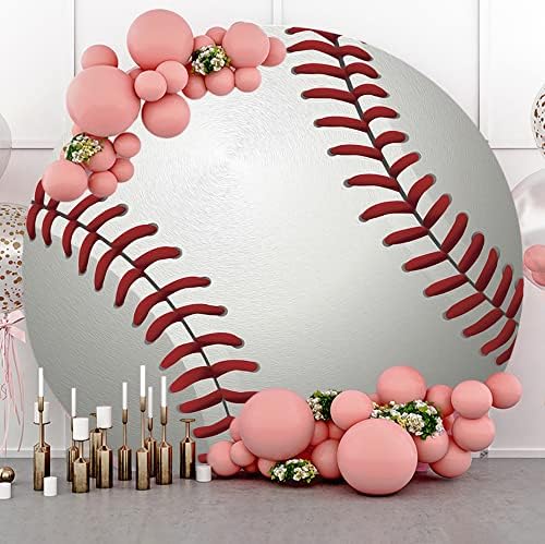 Diameter 6.5ft Baseball Birthday Round Backdrop Cover Red Grey White Sports Basebaball for Boy Kids Sports Athlete Newborn Gender Reveal Party Photography Background Cake Table Banner Decor - Image 3