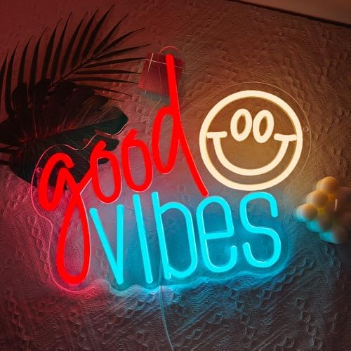 Good Vibes Neon Sign, Smile Face LED Neon Light for Wall Decor Good Vibes Light Up Lamp for Bedroom Dorm Game Room Wall Art Party Decorations Gift USB Powered(14.2"*11.8") - Image 6