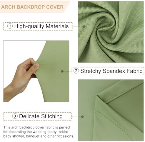 Arch Spandex Cover Sage Green 7.2FT Arch Cover Backdrop Fabric for Round Top Garland Arched Frame Wedding Backdrop Covers Chiara Arched Covers Stretchy Backdrops for Balloon Party Stand Decoration - Image 3