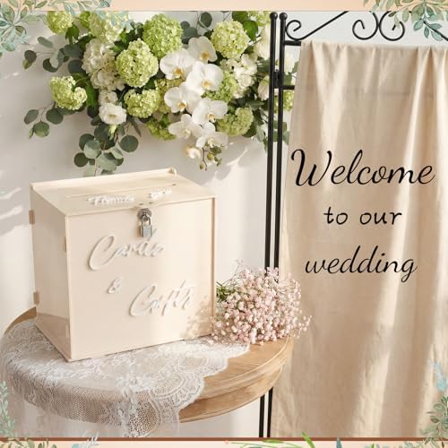 BreezeHug 10" Light Beige Acrylic Wedding Card Box with Lock & DIY Letters - Image 6