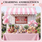 Tallew 3 Pcs Locally Grown Baby Shower Decorations Farmers Market Party Decor with 3D Awning Locally Grown Baby on the Way Sign 54 x 108" Check Tablecloth for First Birthday Farmers Market (Pink) - Image 6
