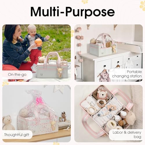 PeraBella Baby Diaper Caddy Organizer, XL Baby Basket Shower Gift Caddy, Portable Felt Changing Table Basket, Nursery Storage Bin, Newborn Boy and Girl Essentials for Registry, Car Diaper Organizer - Image 3
