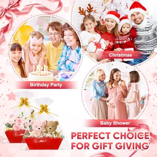 5 Pack Baskets For Gifts Empty, 10x12” Red Gift Basket Kit with Clear Bags Gold Bows 200g Crinkle Cut Paper Empty Gift Baskets to Fill Large Gift Baskets for Christmas, Birthdays, Holidays, Weddings - Image 7